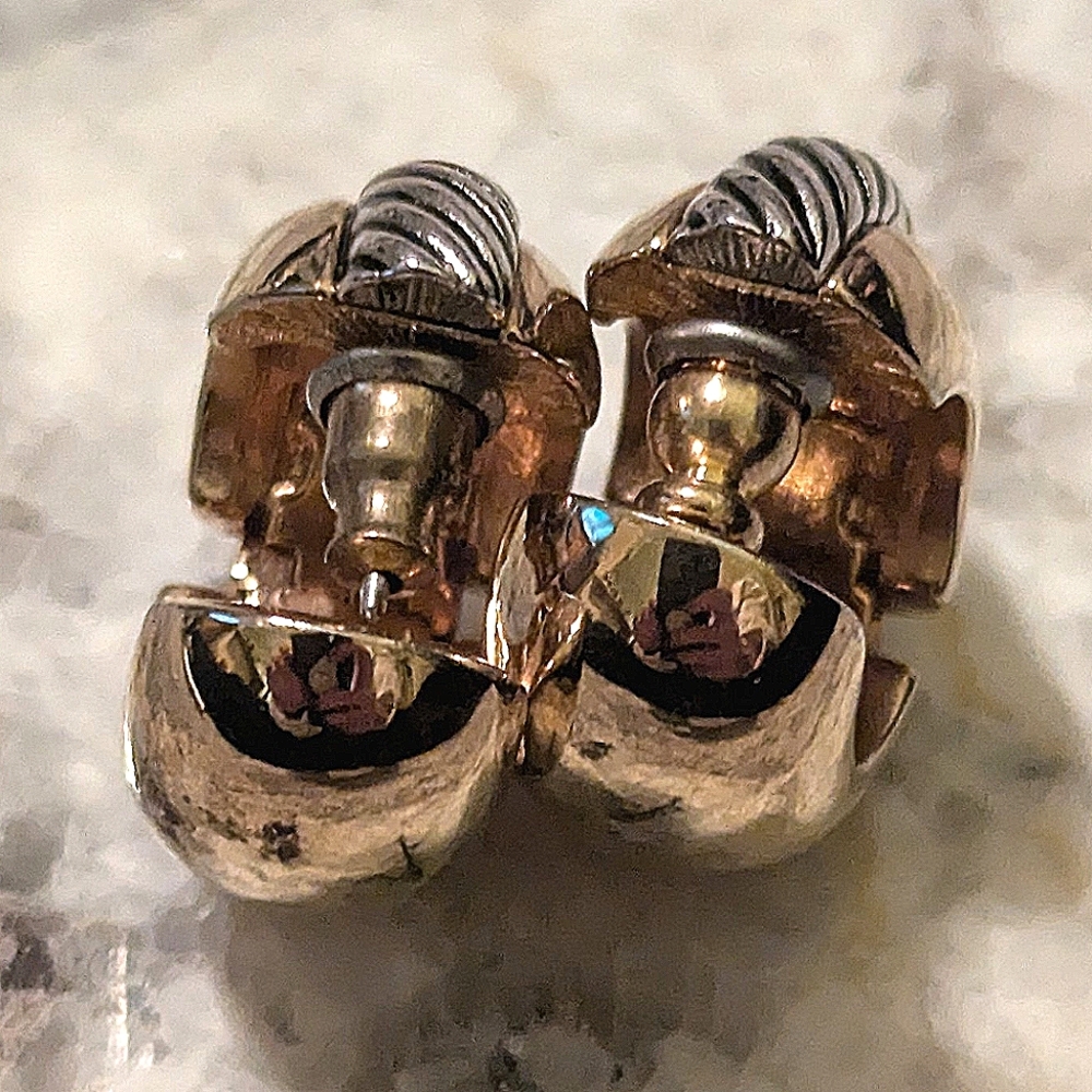 RARE Vintage Signed Erwin Pearl Gold/Silver Tone Cable Chunky Pierced Earrings - Picture 7 of 8
